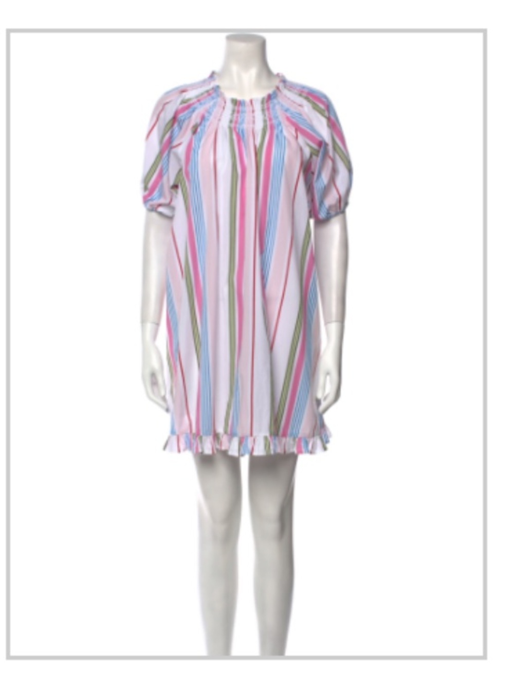 HillHouse Home Rainbow Stripe Genevieve Puff Sleeve Dress pink blue purple